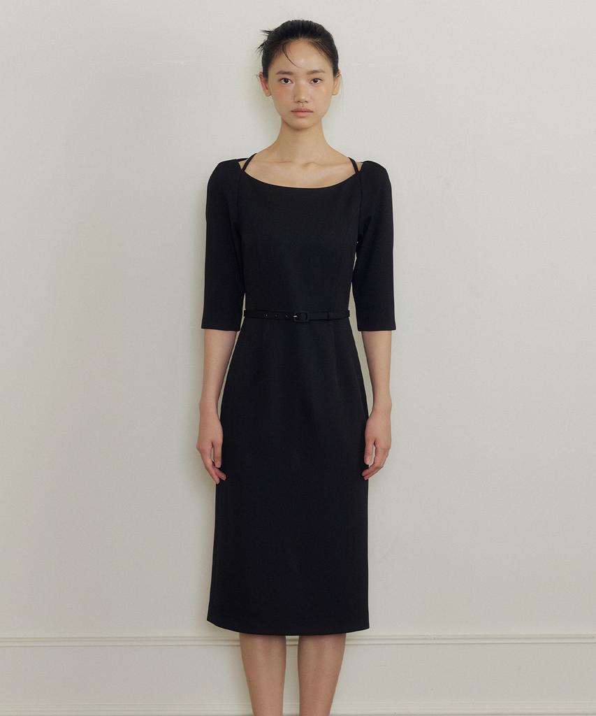Lucirju Thalia Belted Boatneck Dress (Black)