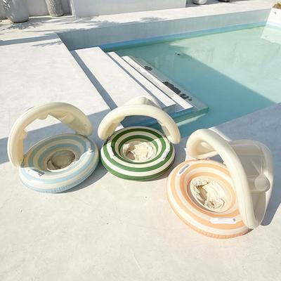 Xiaolu Danish Striped Baby Inflatable Swim Ring with Sunshade and Handles
