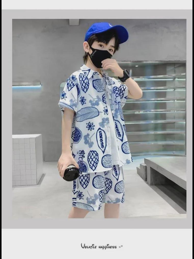 Boys' Summer 2023 Stylish Short-Sleeve Shirt and Suit Set - Trendy Cool Children's Clothing