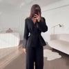 2025 Autumn Women's European & American V-Neck Slim White-Collar Pant Suit with Waist-Cinching Long Coat