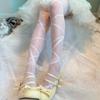 Women Irregular Crossed Strappy Jacquard Silky Tights Stockings Japanese Style JK Princess See Through Pantyhose Legging