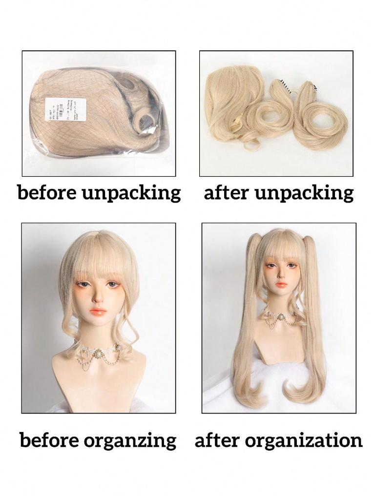 Short Straight Hair Ponytail Wig with Bangs for Women Anime Cosplay Costume Halloween Party Wig