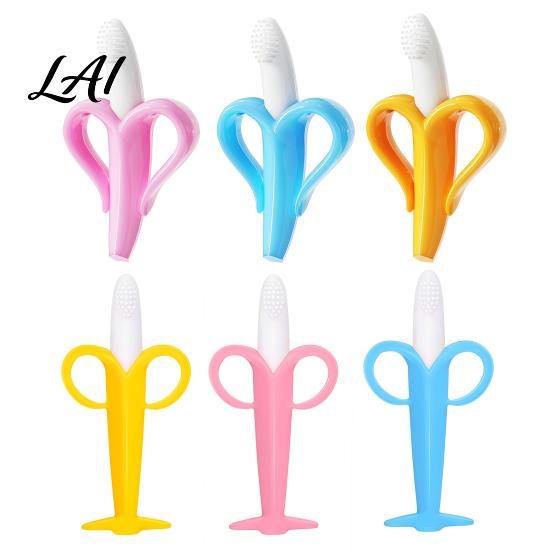 Baby Grasping Toys Banana Silicone Teether Toothbrush Chew Toy with Raised Particles Food-Grade Gum Massaging Teethers BPA-Free Oral Care