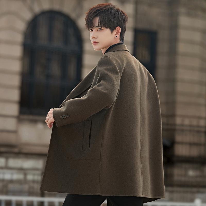 Men's Mid-Length Cashmere Wool Coat - Autumn/Winter Casual Windbreaker