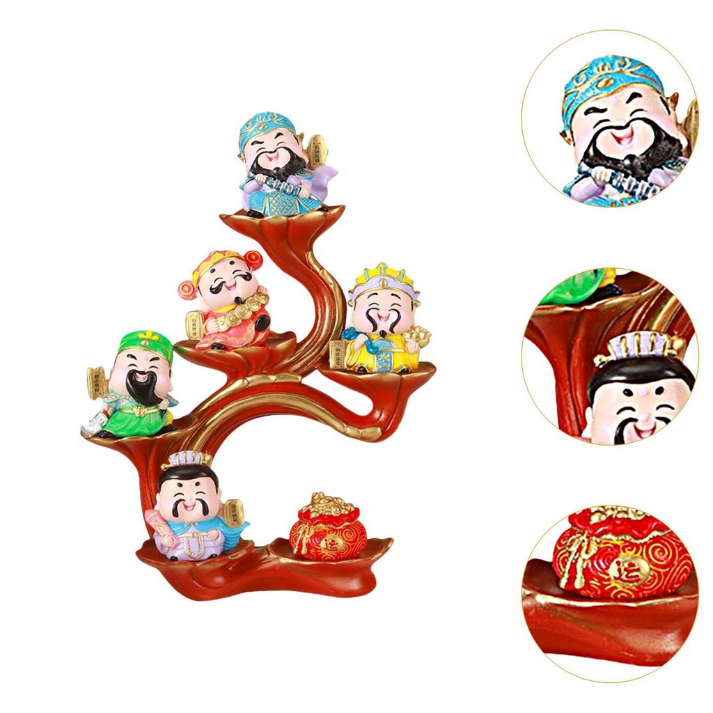 Cartoon God of Wealth Sculpture Chinese Style Figurine Feng Shui Statue for Entryway