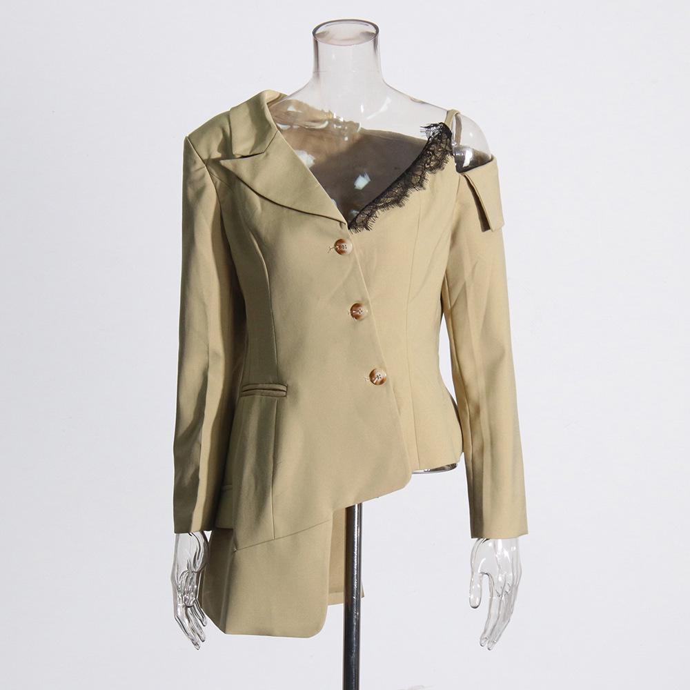 

Spring 2026 Elegant Off-Shoulder Irregular Lace Patchwork Jacket for Women Large