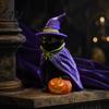 Artistic Garden Courtyard Decor Halloween Black Cat Witch on Pumpkin Resin Statue, Mysterious Gothic Tabletop Stylish Modern Room Accents Figurine,
