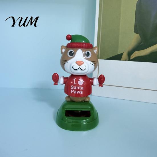 Miniature Holiday Desktop Ornaments Solar Powered Dancing Car Ornament, Creative Dashboard Christmas Cartoon Figure for Swing Figures Cars Auto