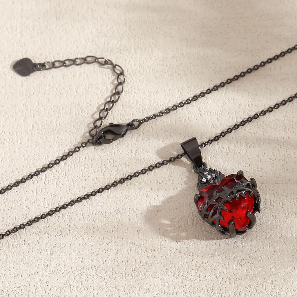 Purple Zirconia Heart Flame Cross Choker - Halloween Thorns Series Necklace