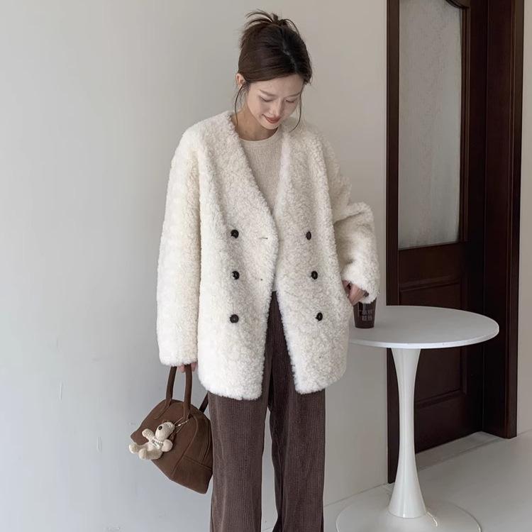 

Пальто из овечьей шерсти, женское, среднее и длинное, зимнее, с V-образным вырезом, меховое M