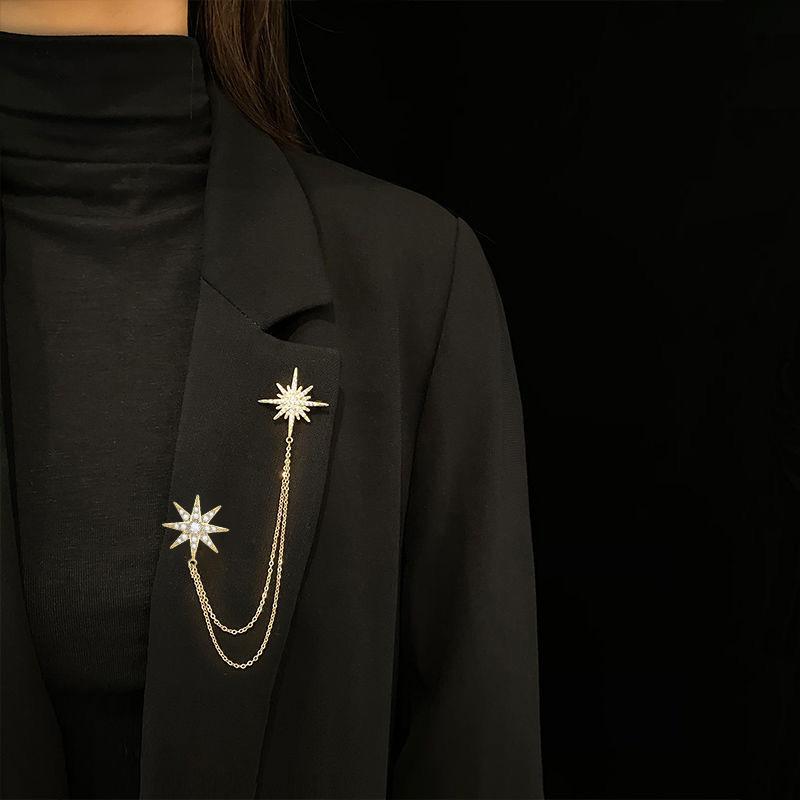 [HF]Spille Spilla Stella Catena Calde Uomo Donna Moda Vintage Metallo Strass Gioielli Ciondolo Spilla Festa Uomo Donna Regalo