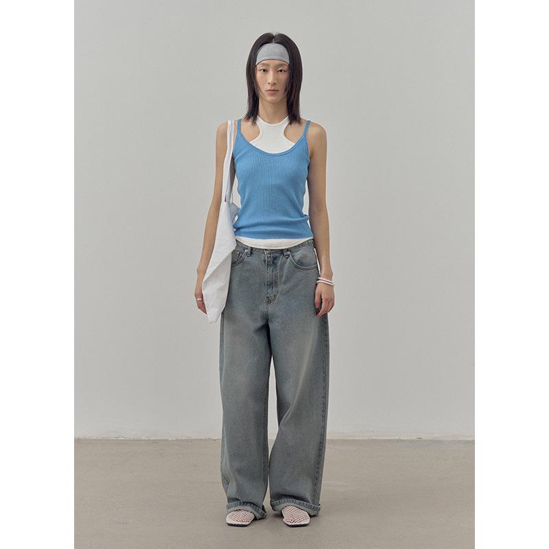 Clean Space Women's Skin-Friendly Knit Vest - 2025 Thirteen Lines Korean Style Versatile Camisole