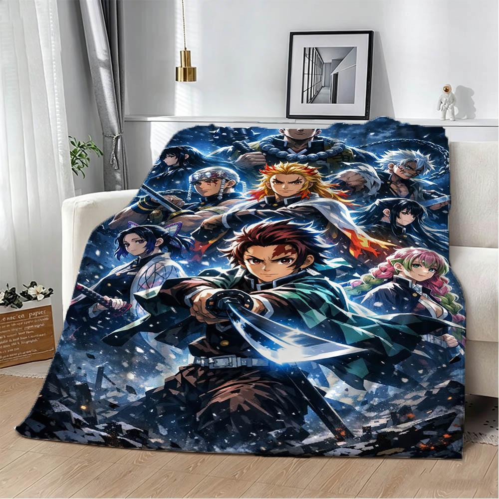 3D Cartoon Demon S-Slayer Anime Nezuko Flannel Blanket Soft Throw Blanket Art For Home Decor Bedroom Bed Sofa Picnic Fans Gifts