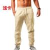 Pantalones Casuales de Lino para Hombre Primavera Verano Playa Cintura Elástica Cordón Pantalones de Lino Ligeros