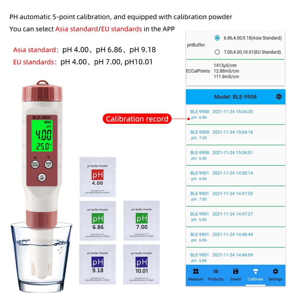 PH Meter High-Precision for Water Quality Tester Pen Measurement for Aquarium Swimming Pool Saltwater Tanks Hydroponics