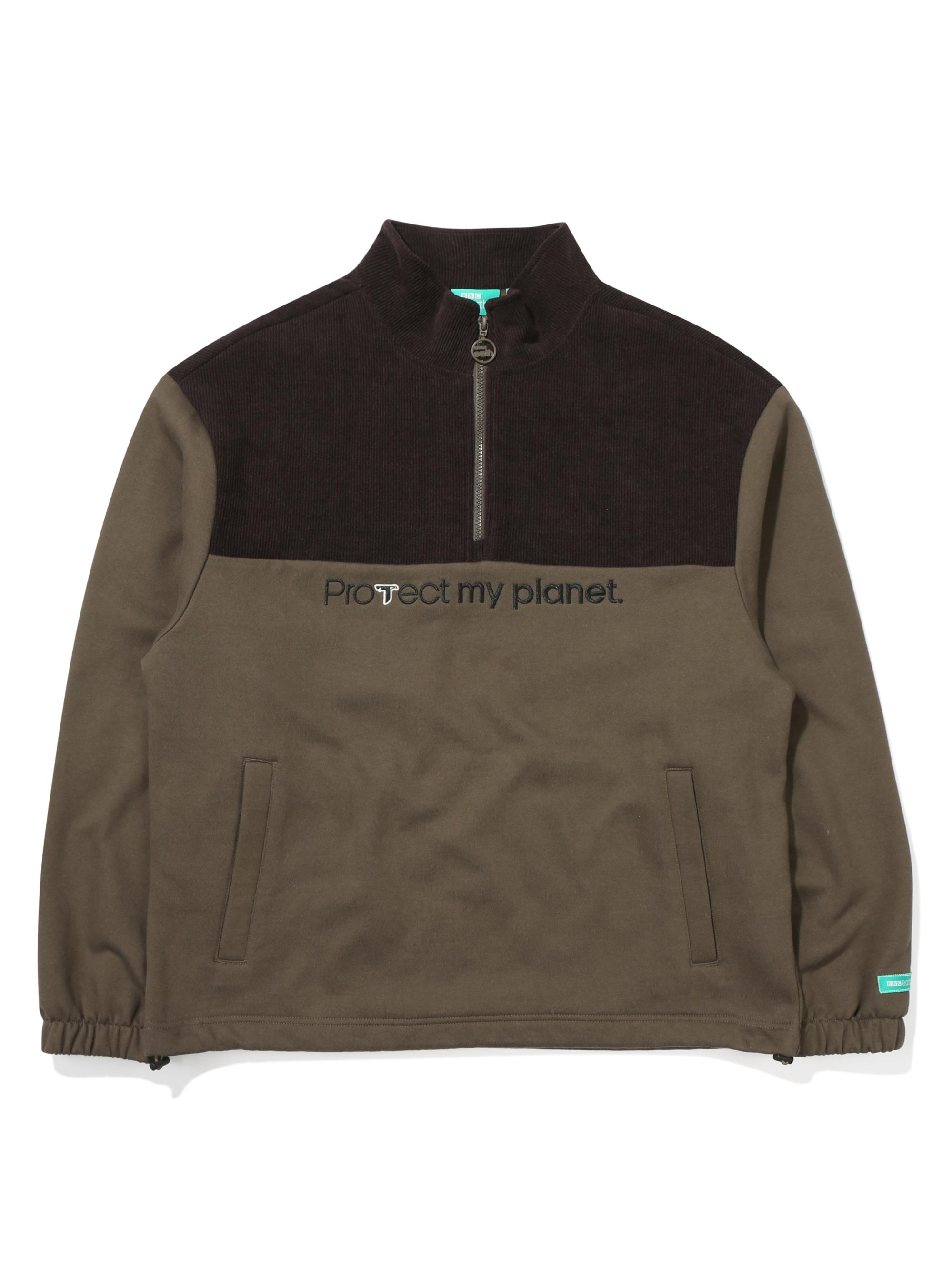 Bbc Earth Corduroy Slogan Half-Zip Fleece Sweatshirt_Khaki Green/085