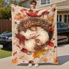 1PC Hedgehog, AutumnOutdoor Flannel Blanket - Soft Plush Decor for Picnics, Camping, Bedroom, Playroom, Office, or Lunch Break 1219A