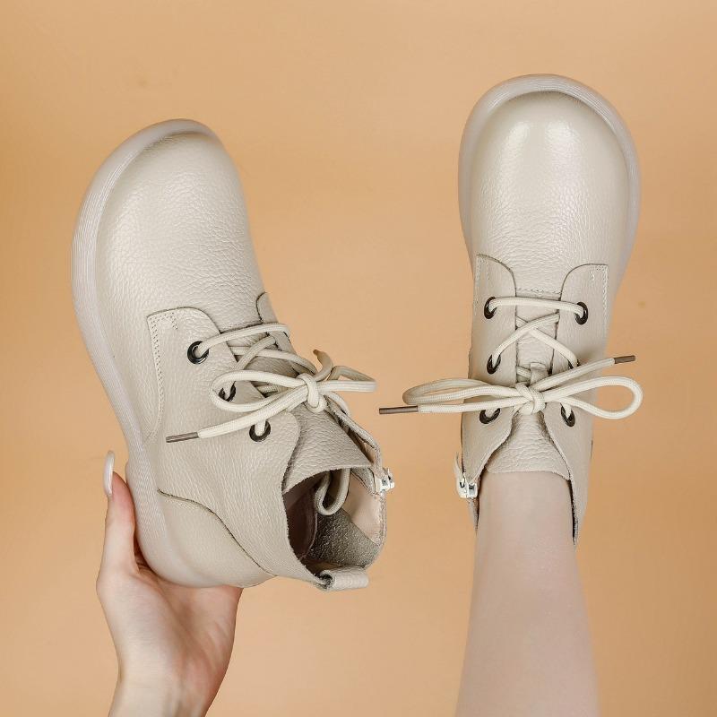 Herbst Früher Winter Echtes Leder Schuhe Damen Stiefeletten Retro Weiches Rindsleder Marke Damenstiefel Übergröße 41