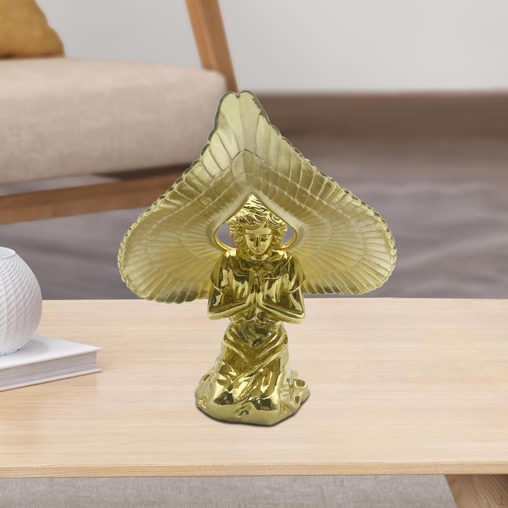 Angel Prayer Figurine Metal Sculpture 5.5inch Tall Shelf Collection Decorative with Wing Table
