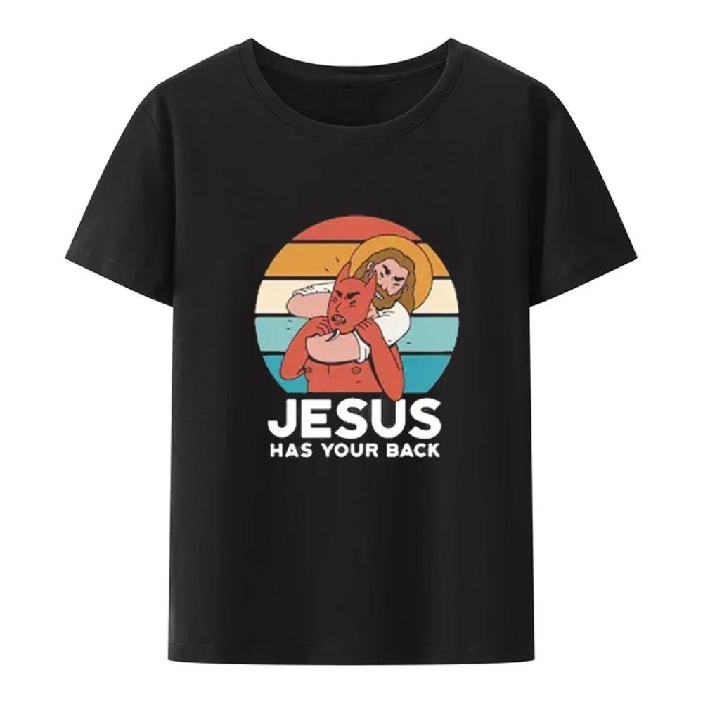 Hochwertiges Kurzarm-Oberteil Nicht Heute Satan Jesus vs. Satan im O-Ausschnitt T-Shirt Mann/Frau Kurzarm-Tees Shirt 2024 Neu