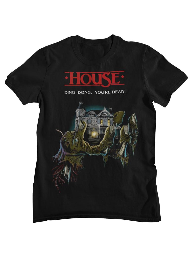 House Retro Horror Movie Graphic TShirt Unisex Women Vintage S Cult Classic Haunted House Casual Cotton Black Tops