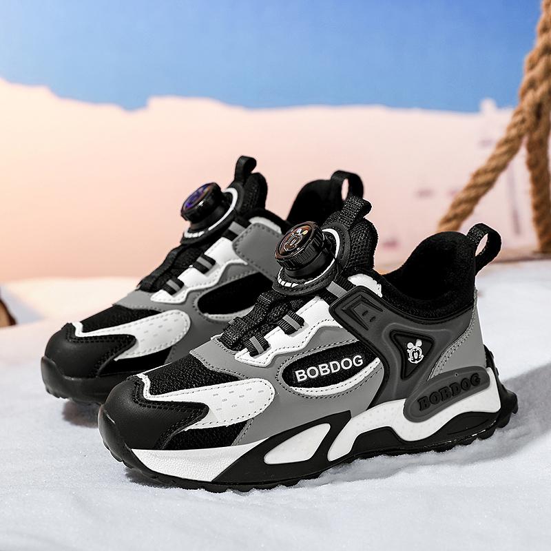 Kids Sport Sneakers Boys Girls Fashion Running Shoes Navy White Design Anti Slip Trainers with Rotary Buckle Children Sneaker
