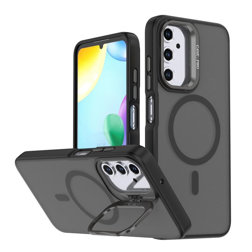 KEYSION Lens Stand Magnetic Phone Case for MagSafe for Samsung Galaxy A54 5G A34 A14 4G A04S Matte Translucent Shockproof Cover