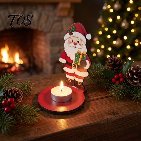Creative Holiday Gifts for Friends Wooden Christmas Tealight Candle Holder, Santa Snowman Angel Reindeer Fireplace Mantle Decor Figurine, Tabletop