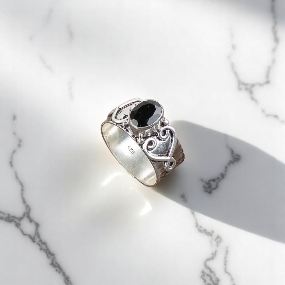 

Драгоценный камень Черный Оникс Ювелирные изделия из серебра 925 пробы Кольцо ручной работы для свадебного подарка RR-16-4 13