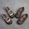 Johnature Flache, flache Schuhe im Retro-Stil aus echtem Leder, vielseitige, bequeme Damenschuhe mit dicker Sohle
