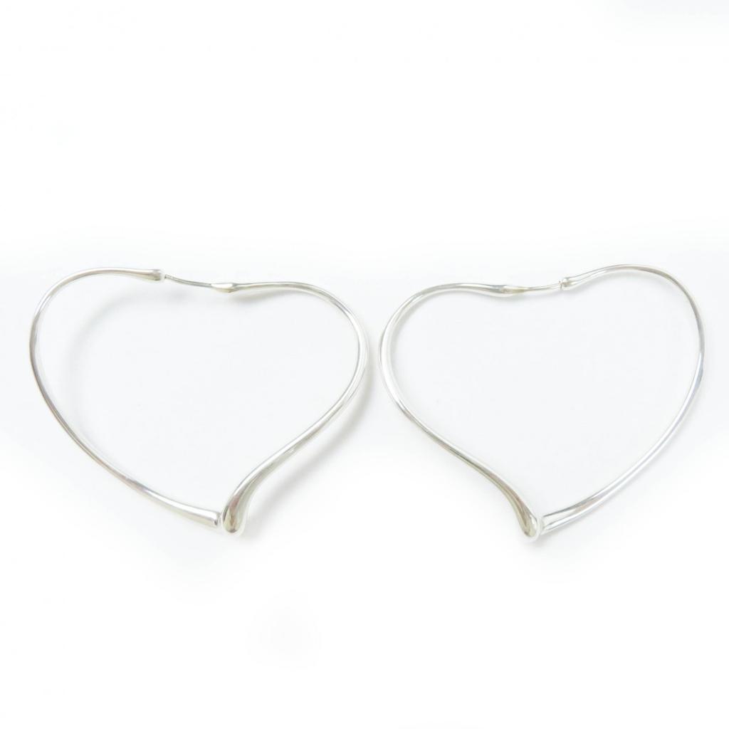 Great TIFFANY&Co. Pierce Open Heart Medium Hoops for both ears Silver AG925 Women Used