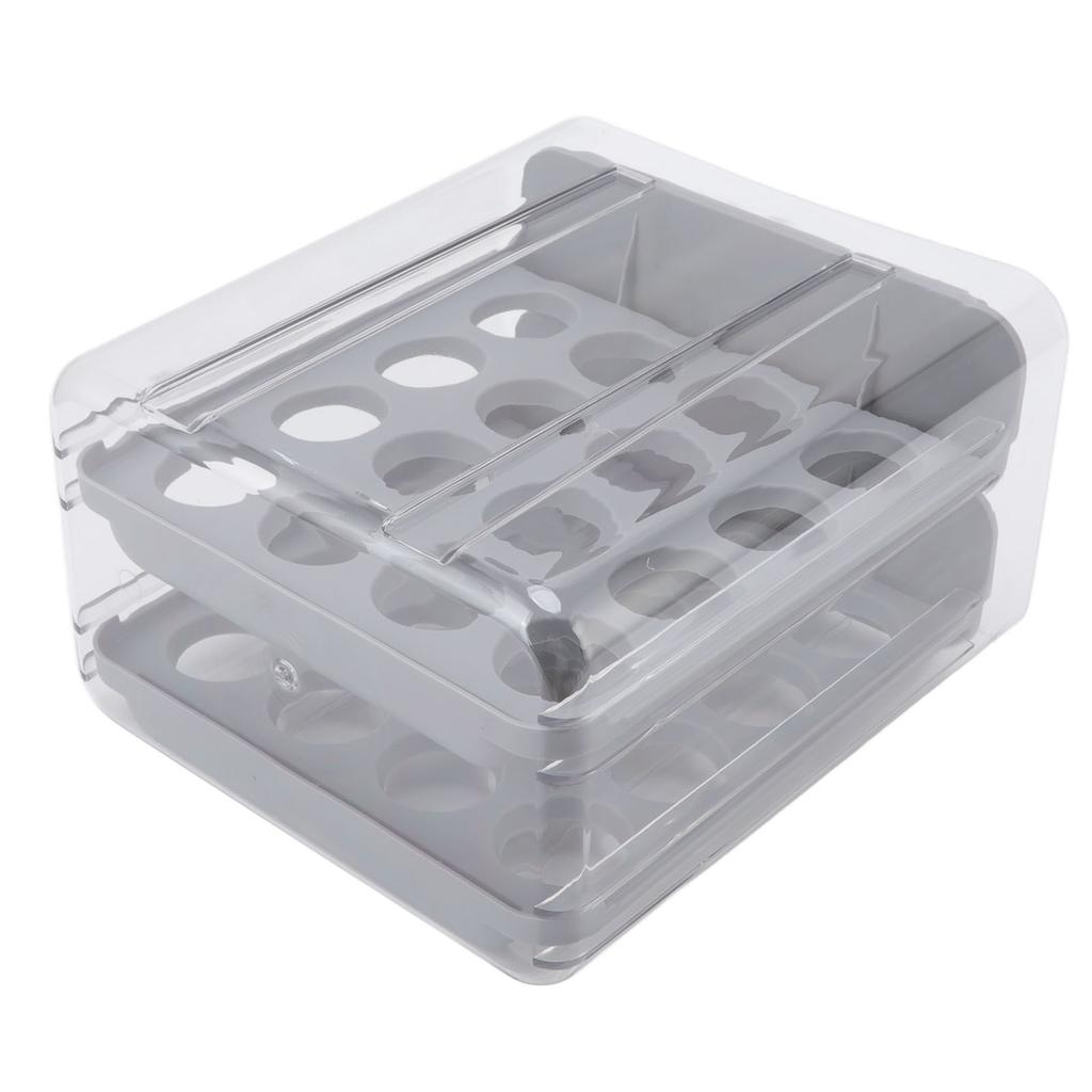 Egg Drawer Double Layer Transparent 32 Lattice Large Capacity Egg Storage Box for Refrigerator Grey