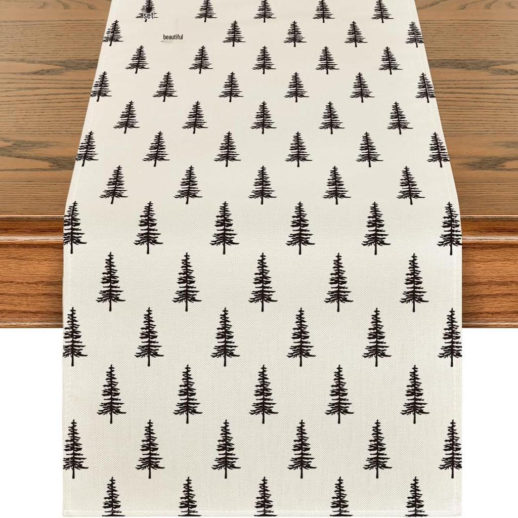 Cross-Border Christmas Linen-Textured Table Runner - Long Rectangular Holiday Dining Decoration