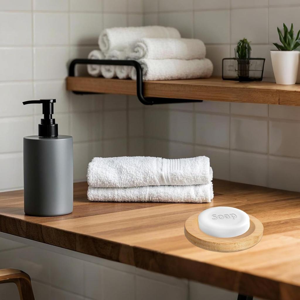 Bamboo Soap Dish, 2 Pcs Round Wooden Soap Holder Natural Wood Soap Tray Self Draining Soap Dish for Bathroom Shower Kitchen Sink