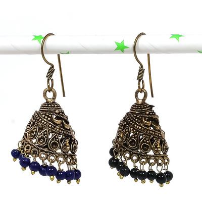 Natural Indian Look Jhumki Gemstone Silver Tribal Bali Earring 1.85" V0s22