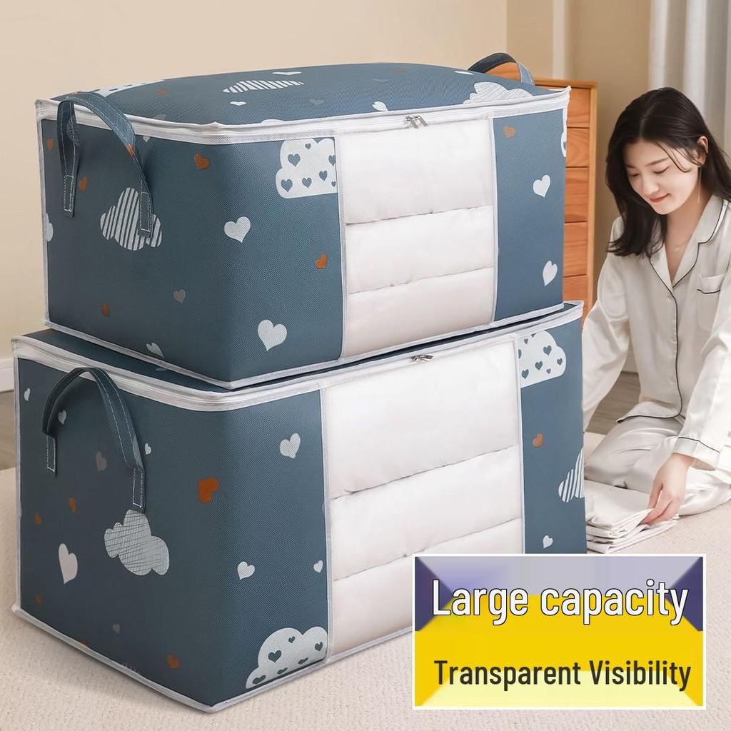Transparente Aufbewahrungstasche für Baumwoll-Quilts mit Griff - Staubdichter Kleiderorganizer für Wohnheim oder Umzug
