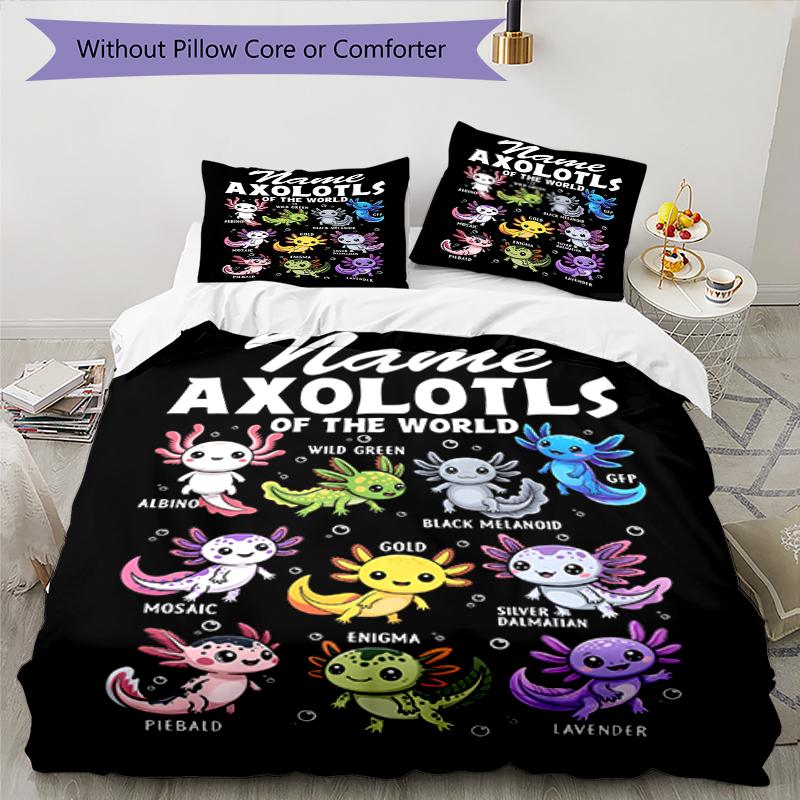 3pcs Custom Name Axolotl Bedding Set Duvet Cover Closure Includes 1 Duvet Cover & 2 Pillowcases, Soft and Comfortable for All Seasons.