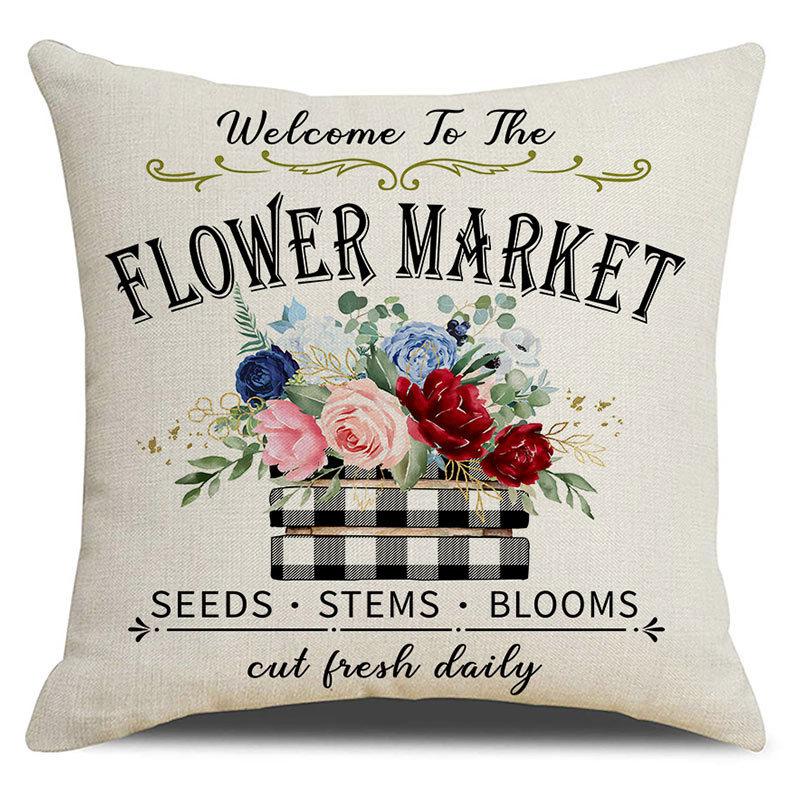 Pillow Case Spring Throw Pillow Case Flower Truck Farm Print Home Decor Cushion Cover Back Cushion