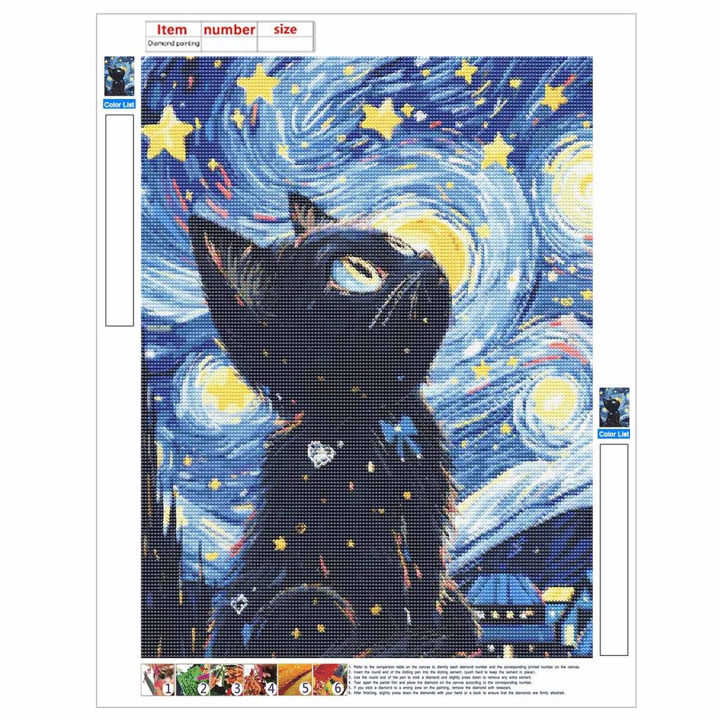 Black Cat Full Round Drill Diamond Painting Kit DIY Sparkle Art Canvas for Adults Relaxing Craft and Home Decoration Gift Idea Set
