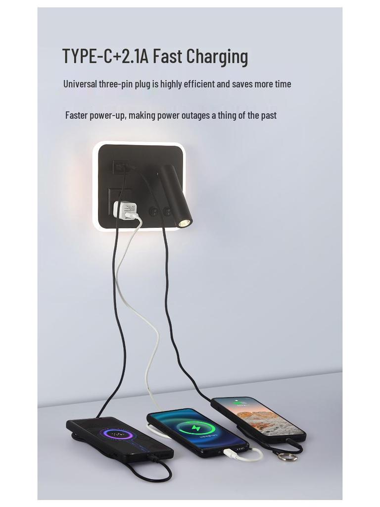 Modern Minimalist Indoor LED Wall Lamp with USB Reading Light for Bedroom or Living Room.