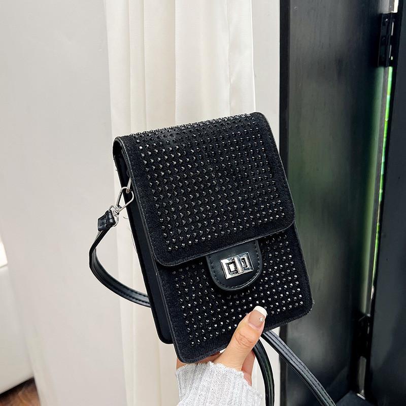 

Елегантна 2024 Сумка-кросбоді для мобільного телефону Маленька оксамитова сумочка з кристалами для жінок чорний