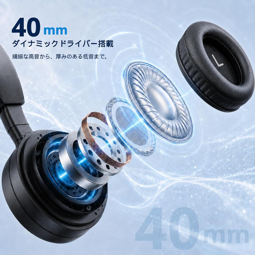 Bluetooth wireless headphones with active noise cancellation up to 60 hours of wired wireless 40mm sound sound leakage IPX5 cable premium black