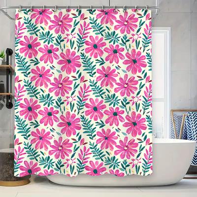 Watercolor Floral Shower Curtain Bathroom Decor Modern Waterproof Fabric Customizable Size Available Pink Green White Colors