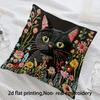 2D Flat- Vintage Floral Black Cat Throw Pillow Cover Rustic Farmhouse Decorative Cushion Case For Sofa Couch Bedroom Living Room