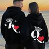 Couple Hoodies Valentines Day Matching Outfits King and Queen Printed Couple Hoodies Boyfriend Girlfriend Fleece Sweatshirts Top