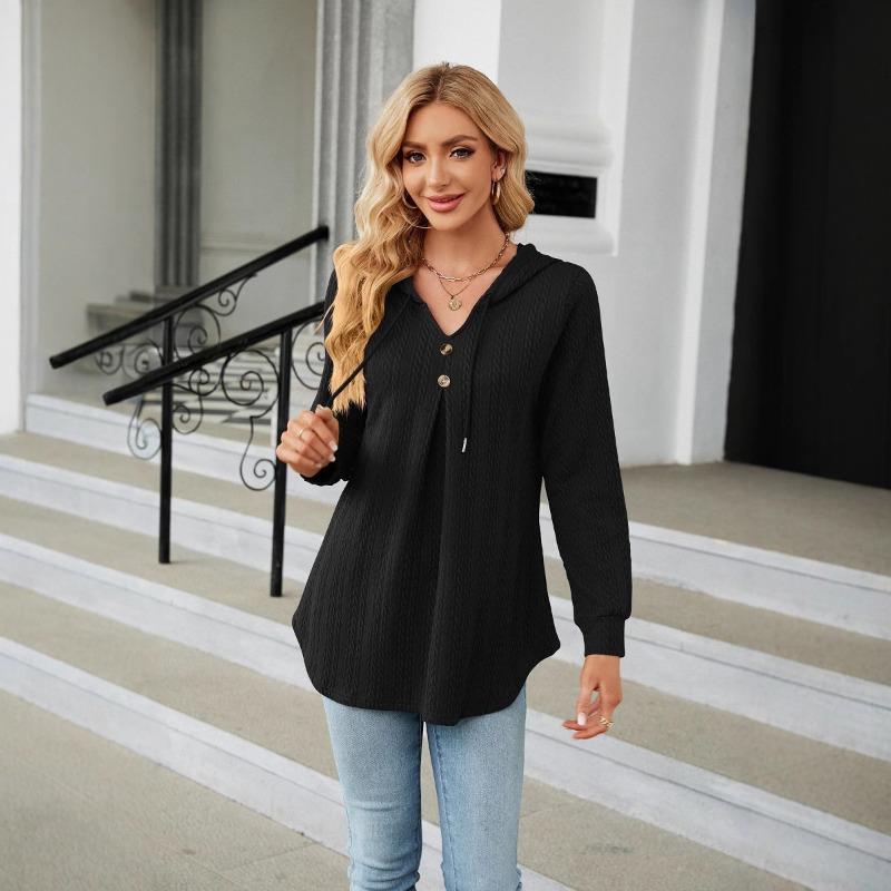 Women's Autumn and Winter New V-neck Loose Long-sleeved Hooded Sweater Jacket