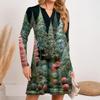 Women's Christmas Printed Dress Loose V-neck Casual Long Sleeved Dress