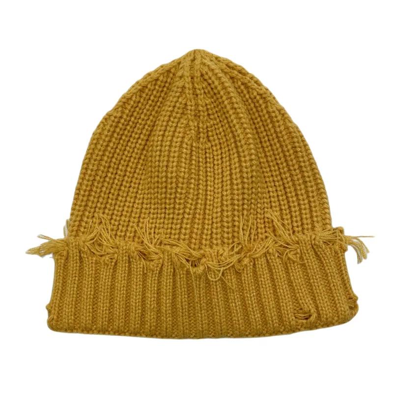 2025 New Fall and Winter Hip Hop Trend Broken Brim Knitted Hat Woman Man Green Grey Black White Hole Cap Warm Hat Bonnets Fall