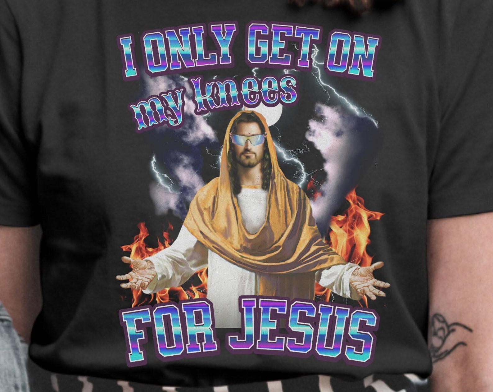 Funny Jesus Y2K T-Shirt, Adult Humor Christian Tee L