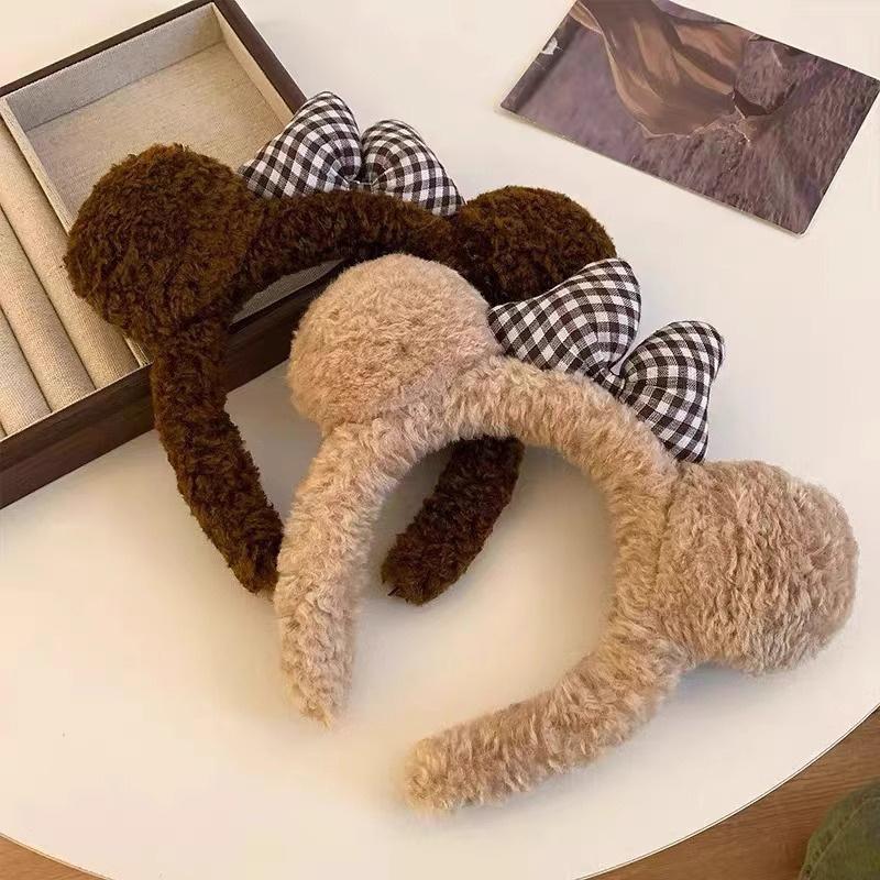 Women Bow Bear Ear Plush Hair Band Cartoon Headband Female Sweet Cute Girls Hairband Hair Accessories